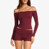 Camiseta de Yoga Transfronteriza para Mujer, Hombros Descubiertos, Manga Larga de un Hombro, Top Casual de Manga Larga para Deportes, Yoga, Pilates, Fitness