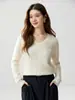 Estilo Elegante para o Trabalho~Suéter de Malha Cashmere com Tranças e Decote em V Feminino Solto de Fio Duplo Espessado Pulôver Suéter de Malha Camada Base