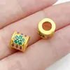 Pulsera de aleación con cuentas espaciadoras, accesorio para joyería DIY, trébol de cuatro hojas esmaltado dorado de doble cara estilo antiguo con el carácter "Fu" para paz y auspiciosidad, venta al por mayor