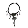 Collar de Cordón de Cuero Rosa Dulce y Fresco con Colgante de Mariposa para Mujer, Gargantilla Geométrica con Borla, Accesorio de Cuello de Estilo Oscuro con Diseño Único