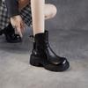 Botas de Luxo Acessível Italianas com Solado Grosso e Zíper Lateral para Mulheres Outono e Inverno 2025 Botas Curtas Cavaleiro de Couro Bovino Costurado à Mão Botas de Motociclista Retrô