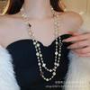 Cadena para Suéter Larga de 160 cm con Cuentas Cuadradas, Collar de Cristal de Doble Capa Bicolor, Estilo Coreano y Japonés, Joyería de Cadena para Suéter Apilable