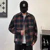 Popular nova simples ins versátil artística moderna estilo Harajuku moda retrô americana xadrez camisa de manga comprida