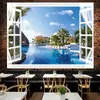 Tapiz de pared con diseño de paisaje de ventana para colgar en la pared, ideal para dormitorio, mesita de noche, decoración del hogar