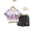 2025 Pantalones Cortos Ingleses de Color Degradado Traje de Verano de Dos Piezas para Niños Traje Delgado Nuevo de Moda para Niños de Manga Corta