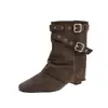 Botines Cortos de Piel Suave Estilo Retro con Suela Gruesa para Mujer Estilo Otoño 2026 Puntiagudos con Hebilla Plisados Apilados Botas Vaqueras Occidentales