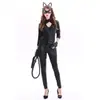 Disfraz Europeo y Americano de Chica Gato de Una Pieza Halloween Chica Gato Negro Uniforme de Juego Catwoman Actuación en Escenario Cos Suit