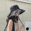 Sombrero de Sol de Verano para Mujer, Sombrero de Pescador de Ala Ancha Estilo Coreano, Sombrero de Sol Anti-UV, Sombrero de Sol de Plástico Negro para Cubrir el Rostro de Verano