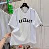 Nuevo Diseño de Encaje de Manga Corta para Verano 2025 Talla Grande Holgado con Estampado de Letras mm Top Cubre la Carne y Luce Adelgazante para Ir al Trabajo