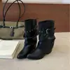 Botas western de tornozelo estilo cowboy coreano com salto grosso para mulheres, nova coleção outono 2026, botas de moda retrô e estilosas