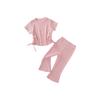 Mdd Conjunto Feminino Estilo Coreano Manga Curta Verão 2026 Novo Estilo Calça Flare Casual Conjunto de Duas Peças Tendência