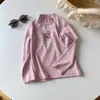 Camiseta base infantil de alta qualidade para outono e inverno, fofa, espessa, estampada com desenho animado, veludo proteico, gola semimang alta