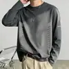 Camiseta de manga comprida de outono, estampa, plus size, para adolescentes, gola redonda masculina, simples e com caimento solto, top da moda
