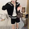 Coleção de outono de Dongdaemun, Coreia: conjunto elegante de suéter de tricô e shorts casuais para mulheres