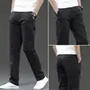 Calças casuais italianas cinza claro para homens, calças masculinas de verão finas, folgadas, de perna reta, calças compridas elásticas versáteis para negócios