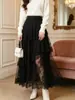 Nanyou 2026 Nueva Falda Blanca Irregular para Pastel para Mujer, Encaje de Pestañas Resistente de Cintura Alta con Dobladillo Amplio Larga