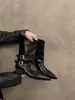 Botines de tacón alto de punta para mujer en color marrón, nuevos botines sencillos Otoño/Primavera 2026, botines de caña media rectos con hebilla de cinturón retro