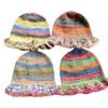 Gorro de Punto con Volantes Estilo Óleo Retro para Mujer en Otoño e Invierno Cálido Dulce y Lindo Rayado de Lana Colorido Venta al por Mayor