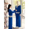 Traje Casual Azul para Mujer Primavera y Otoño 2025 Nuevo Conjunto de Dos Piezas de Alta Gama con Empalme de Encaje Sudadera Pantalones de Pierna Ancha Reductor de Edad