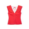 Conjunto de dos piezas para mujer con top rojo de espalda cruzada y pantalones anchos a rayas, adecuado para vacaciones en la playa, ropa para mujer transfronteriza en stock