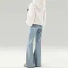 Calça Jeans Bootcut Azul Claro para Mulheres 2025 Novo Cintura Alta Solta Efeito Emagrecedor Perna Reta Flare Comprimento Total