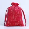 Nueva Bolsa de Franela Plateada con Estampado Caliente Navideño con Cordón Bolsa de Tela para Empaque Exterior de Dulces Navideños y Regalos