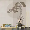 Papel pintado de paisaje pintado a mano en China para sala de estar, sofá, pino verde, pared de fondo de TV, tela mural, cama y desayuno, dormitorio, papel pintado de mesita de noche