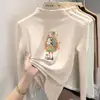 Camiseta interior base de forro polar de doble cara para niñas, nueva camiseta casual versátil con estampado de dibujos animados, camiseta de cuello alto a la moda