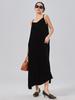 Vestido de Seda de Mora para Mujer, Falda de Tirantes con Diseño Negro, Elegante Falda Larga de Seda con Tirantes que Se Puede Usar Afuera, Elegante Bata