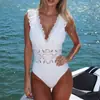 Estação Independente Roupa de Banho Europeia e Americana Novo Estilo Branco de Um Ombro Peça Única Conjunto de Roupa de Banho Vestido de Praia para Férias Feminino Venda Quente Transfronteiriça