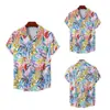 Camisa de Verão Personalizada para Comércio Exterior, Tamanho Europeu, Gola Cubana, Estampa Digital de Flores Tropicais, Manga Curta Casual para Homens na Praia