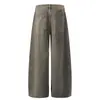 Jeans Wide-Leg Vintage Desgastado com Pregas e Múltiplos Botões para Homens, Novo Estilo de Primavera Calças Casuais Retas Largas para Mulheres, Tendência