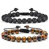 Pulsera trenzada de piedra volcánica popular de Amazon para hombre, pulsera de ojo de tigre con cuentas, pulsera de moda hecha a mano para hombre