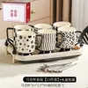 Conjunto de Canecas de Cerâmica Cor Creme Estilo Hepburn Francês de Alto Valor Estético, Combinação de Xícaras de Café com Leite, Copos Altos