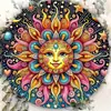 Letrero redondo de hojalata con efecto vidriera vintage con sol, luna, flores, pájaros y paisaje, pintura decorativa patriótica en placa de aluminio y hojalata para comercio transfronterizo