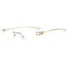 Óculos Estilo Coreano Retrô Gatinho Aro Prateado Sem Aro Feminino Toque de Luxo Lentes Planas Ovais Óculos de Sol Anti-UV