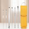 Cuchara para Cavar Orejas Set de Cuero Set de 6 Piezas Resorte Espiral Limpiador de Oídos Cuchara para Cavar Orejas Herramienta para Cavar Orejas Cuchara para Orejas