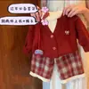Conjunto de ropa de invierno para niña 2026 nuevo estilo Atuendo de Año Nuevo suéter grueso para bebé pantalones de cuadros coreanos ropa nueva festiva de Año Nuevo