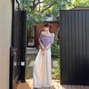 Tiro real Verano 2025 Versión coreana Pura Dulce Picante Hombro inclinado Irregular Camisa Camiseta Top Drapado Dulce Pantalones de pierna ancha