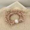 Goma para el pelo de malla con volantes de seda helada y perlas, de alta elasticidad, colorida y dulce, para mujeres