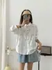 Roupas de Outono 2025 Bordado de Desenho Animado Carcela Botão Colorido Camisa Feminina Solta Manga Longa Atacado Tendência