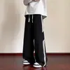 Jeans de mezclilla de tres rayas para hombre, pantalones rectos holgados de pierna ancha estilo callejero americano, marca de moda, estilo retro genial, cintura elástica