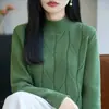 Suéter de punto de algodón puro de manga larga con cuello redondo, estilo minimalista transfronterizo para mujer, nueva camisa base gruesa y cálida de otoño e invierno con sentido de diseño