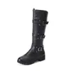Zapatos de Mujer Talla Grande Comercio Exterior Hebilla Botas Martens Grandes Estilo Europeo Americano Cremallera Lateral Botas Altas H8-1