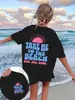 Camiseta Europea Transfronteriza para Mujer "Soy un Niño del Mundo" con Estampado de Grafiti, Manga Corta, Cuello Redondo Casual