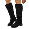 Nuevas Botas Largas Plisadas de Invierno 2026 para Mujer, Botas de Moda de Gamuza de Tacón Bajo, Talla 42, Botas Altas de Talla Grande Transfronterizas