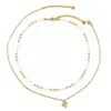 Collar de doble capa con colgante en forma de corazón para mujer, chapado en cobre con oro de 18 quilates, electrochapado con perlas y bolitas de oro pequeñas, dulce cadena para la clavícula de uso diario