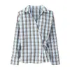 Estilo europeo y americano, de venta rápida, moderno, versátil, casual, camisa de popelina a cuadros de doble botonadura