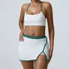 Conjunto Sexy de Roupa Esportiva para Yoga Estilo Novo Europeu e Americano Conjunto de Shorts de Corrida Fitness com Bloco de Cores e Saia