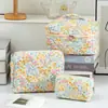 Bolsa de Cosméticos Acolchada Floral Nueva Ins Transfronteriza de Gran Capacidad con Asa Portátil para Artículos de Tocador Bolsa de Almacenamiento Portátil